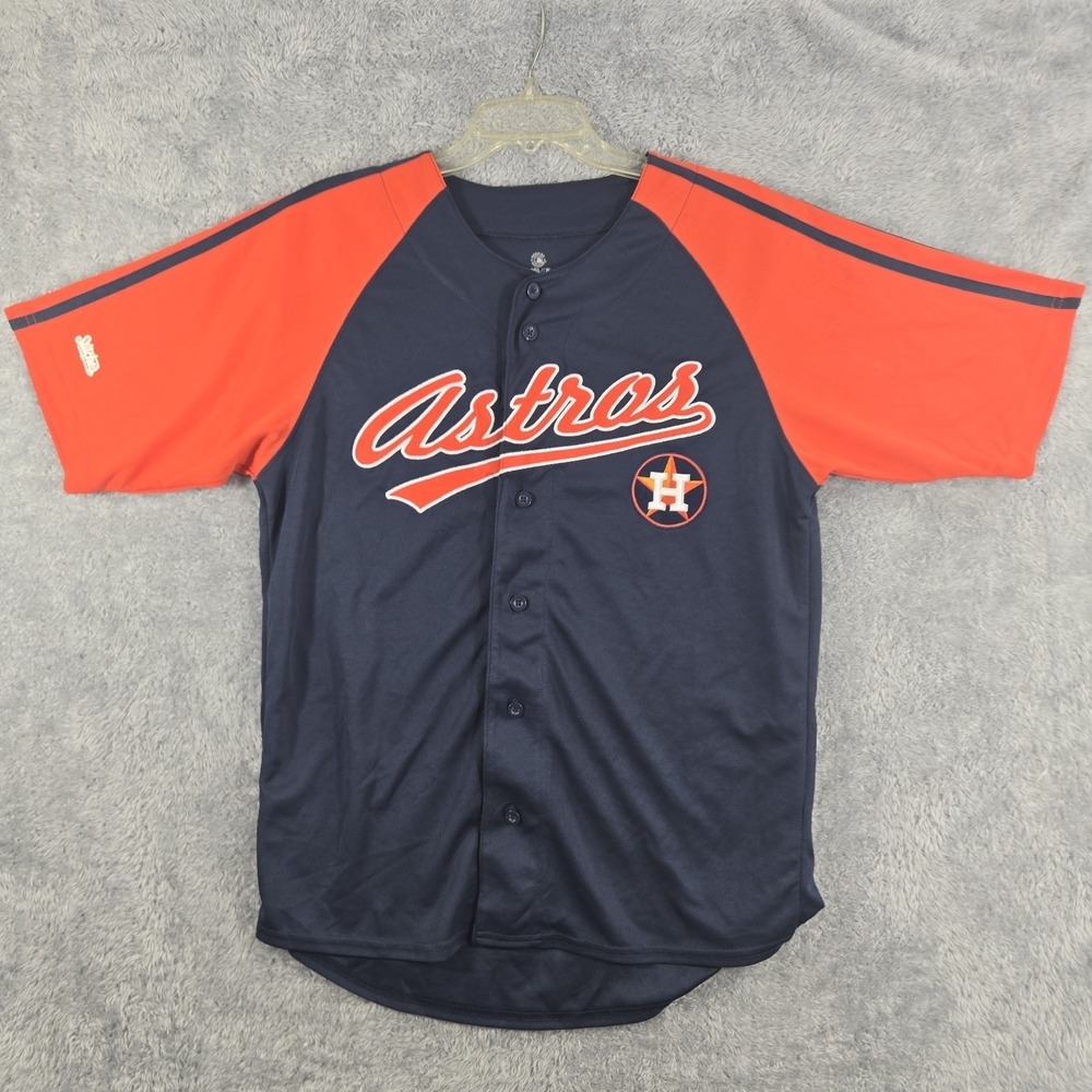 Stitches Houston Astros MLB Baseball Jersey Mens Medium Navy Blue Orange Mesh